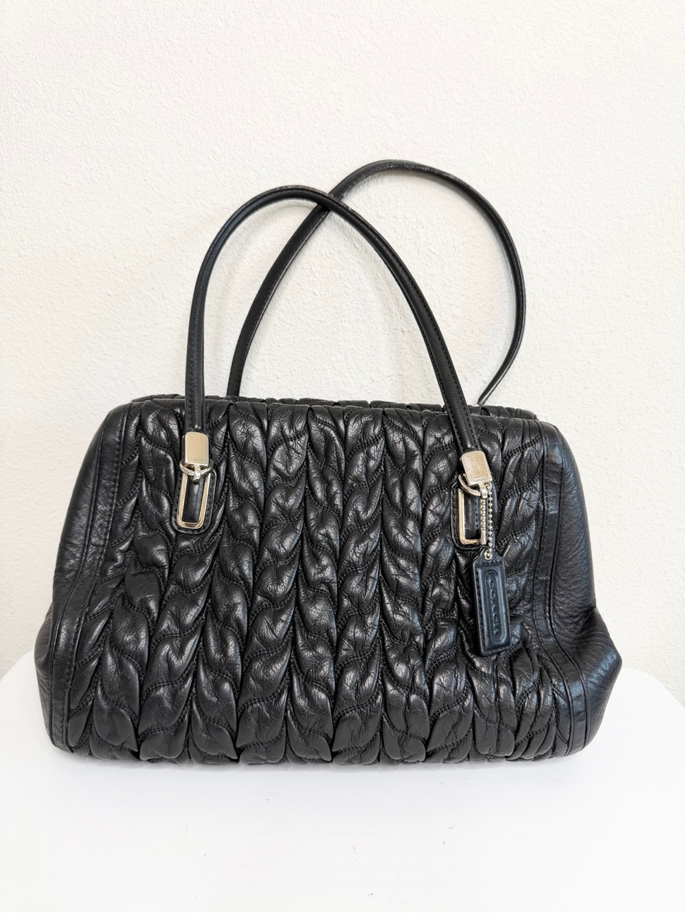 COACH Madison Chevron Shoulder Bag Black Quilted Leather Satchel Handbag